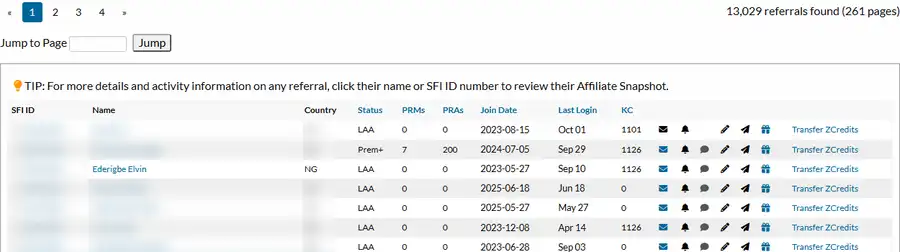 Johnny's referral list showing Elvin joining in May 2023